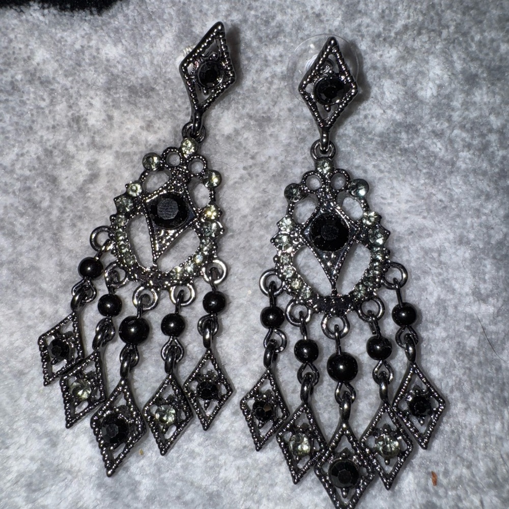 Black & Silver Chandelier / Gold & Pink Dangle Earrings